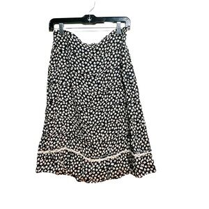 Elegant Black and White Floral A-Line Skirt Size M. Dainty Feminine MIDI Skirt